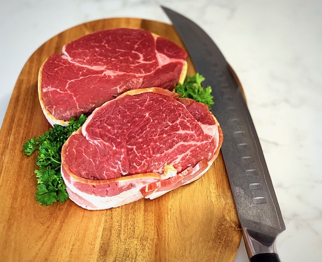 1.5 ” Bacon Wrapped Filet Mignon Steak